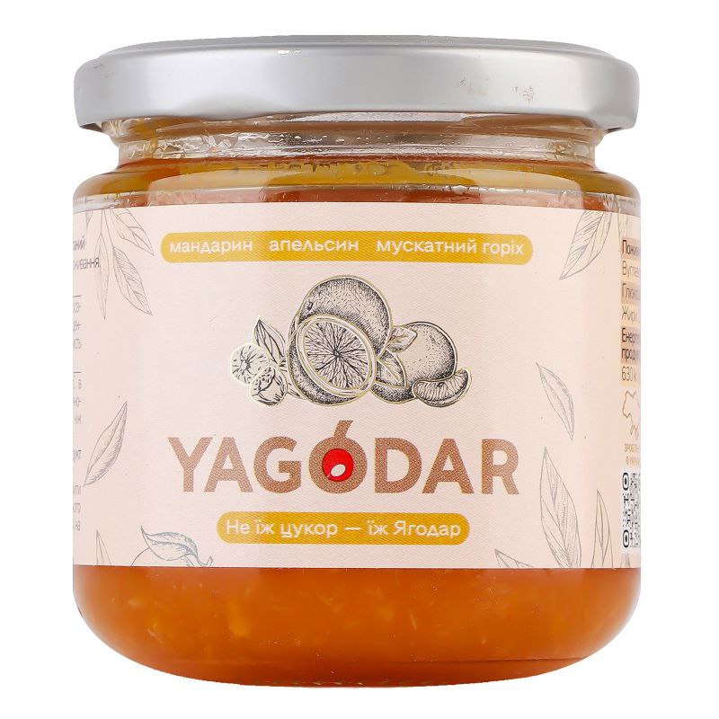 Джем YAGODAR Мандарин-апельсин-мускатний горіх скло 210г